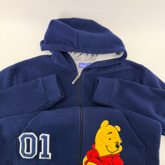 Disney Winnie the Pooh Fleece Zip Up Hoodie Embroidered Navy Blue M