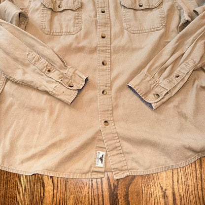 Wrangler Flex for Comfort Button Down Shirt Khaki Tan Large Mens Long Sleeve