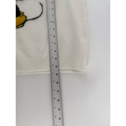 Disney Mickey Mouse Graphic Knit Crewneck Sweater Relaxed Fit Large White Poly