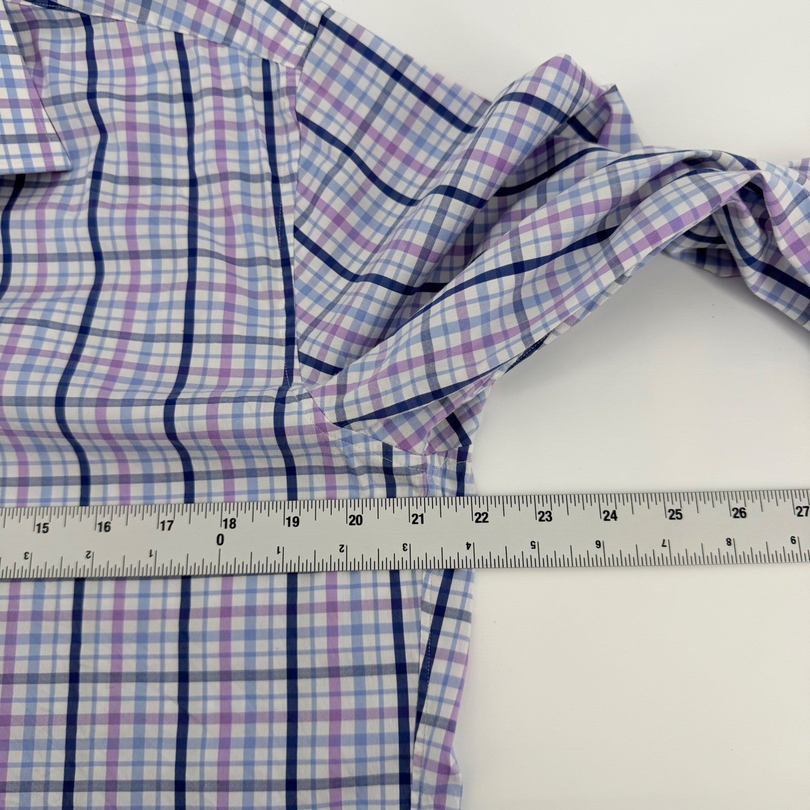Bonobos Stretch Slim Fit Dress Shirt Plaid Check Purple Blue 16 x 34 Mens