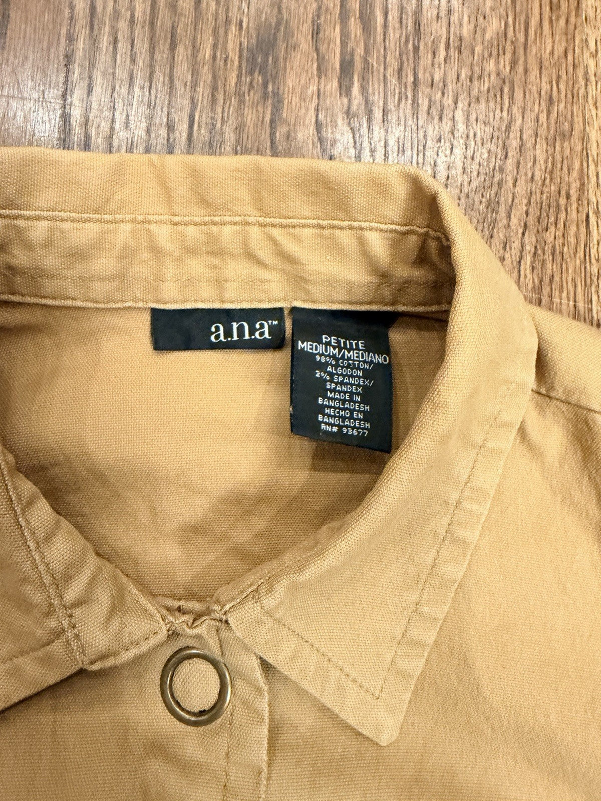 ana Jacket Women Medium Brown Snap Front Pockets Cotton Spandex Coat