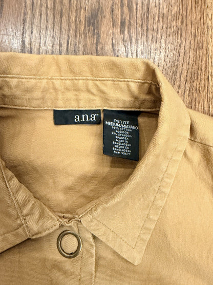 ana Jacket Women Medium Brown Snap Front Pockets Cotton Spandex Coat
