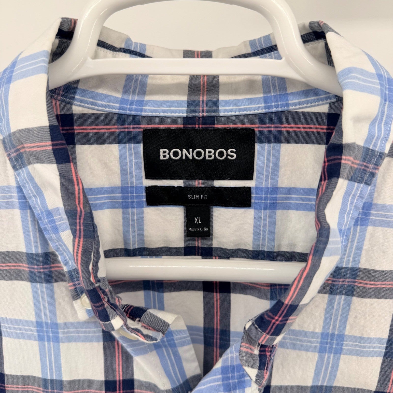 Bonobos Slim Fit Plaid Button Down Shirt XL Blue Pink Cotton Business Casual