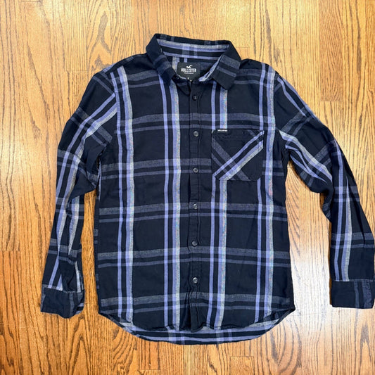 Hollister California Flannel Button Down Shirt Plaid Navy Purple Small