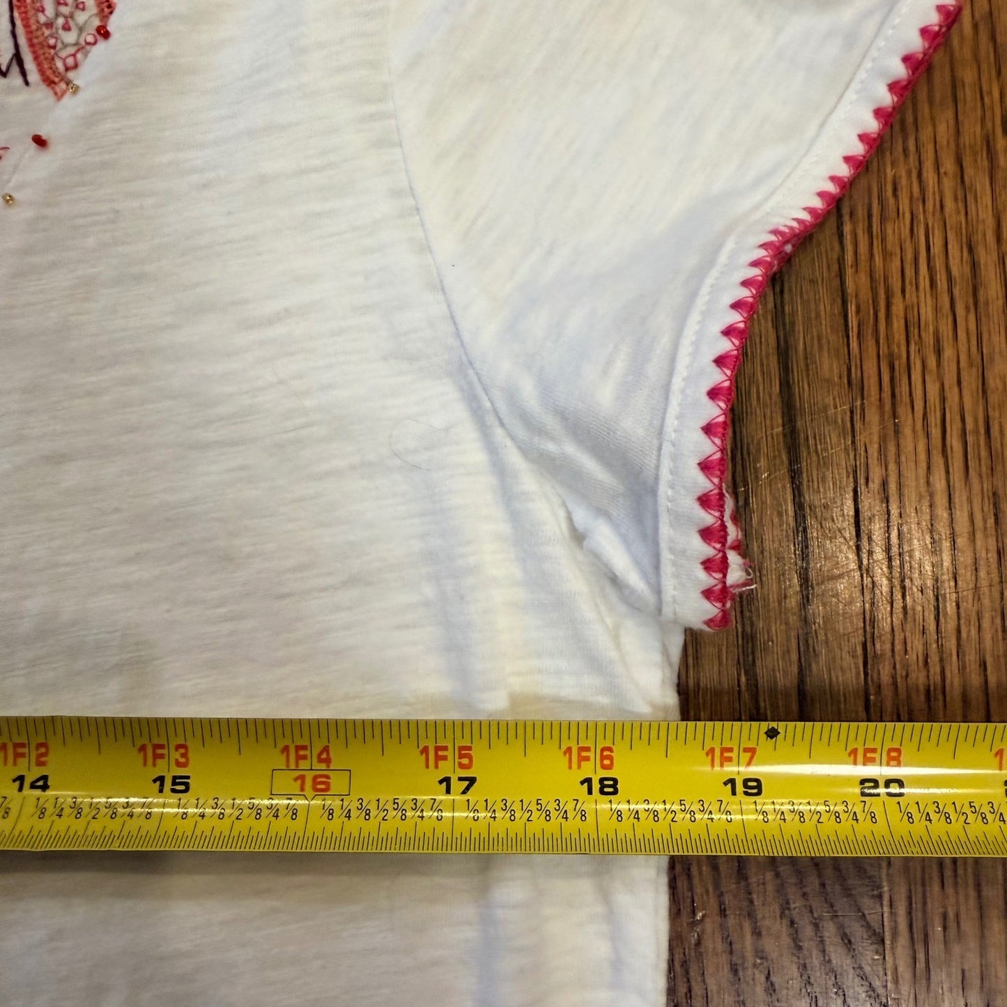 French Laundry Embroidered Boho Peasant Top Tassel Beaded White Pink Large