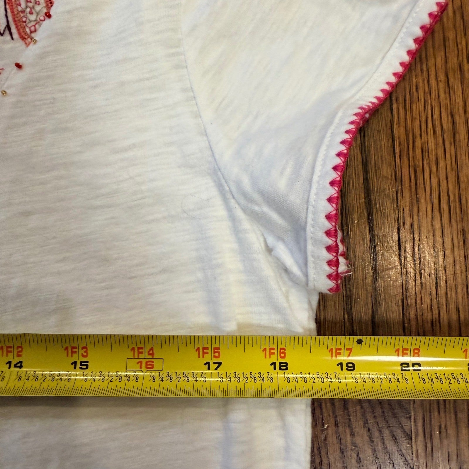 French Laundry Embroidered Boho Peasant Top Tassel Beaded White Pink Large