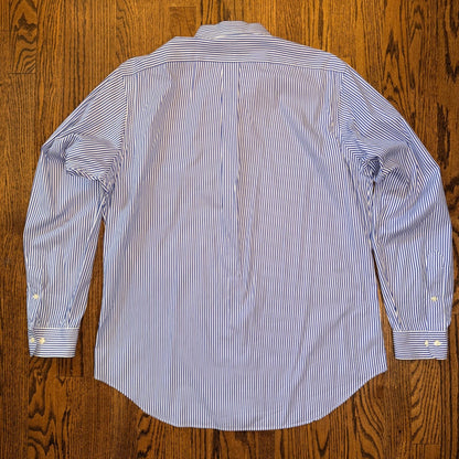 Ralph Lauren Classic Fit Striped Button Down Shirt 16 L Blue White Stripe