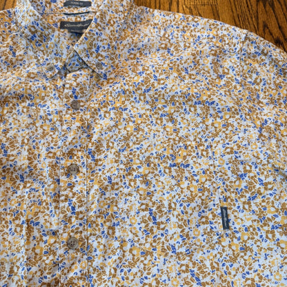 Eddie Bauer Classic Fit Floral Short Sleeve Button Down Shirt TXL Yellow Blue