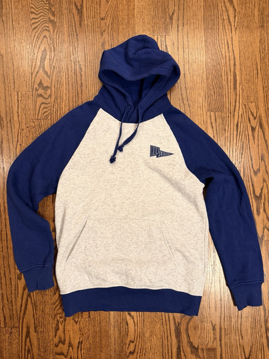 Hurley Varsity Hoodie Men’s Small Blue Gray Raglan Pullover Sweatshirt