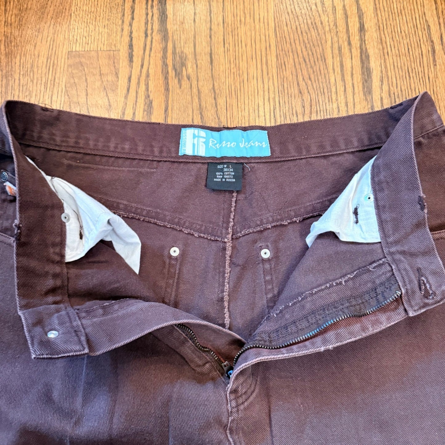 Russo Jeans Russowear Carpenter Pants Brown Cotton Canvas Wide Leg 38x34