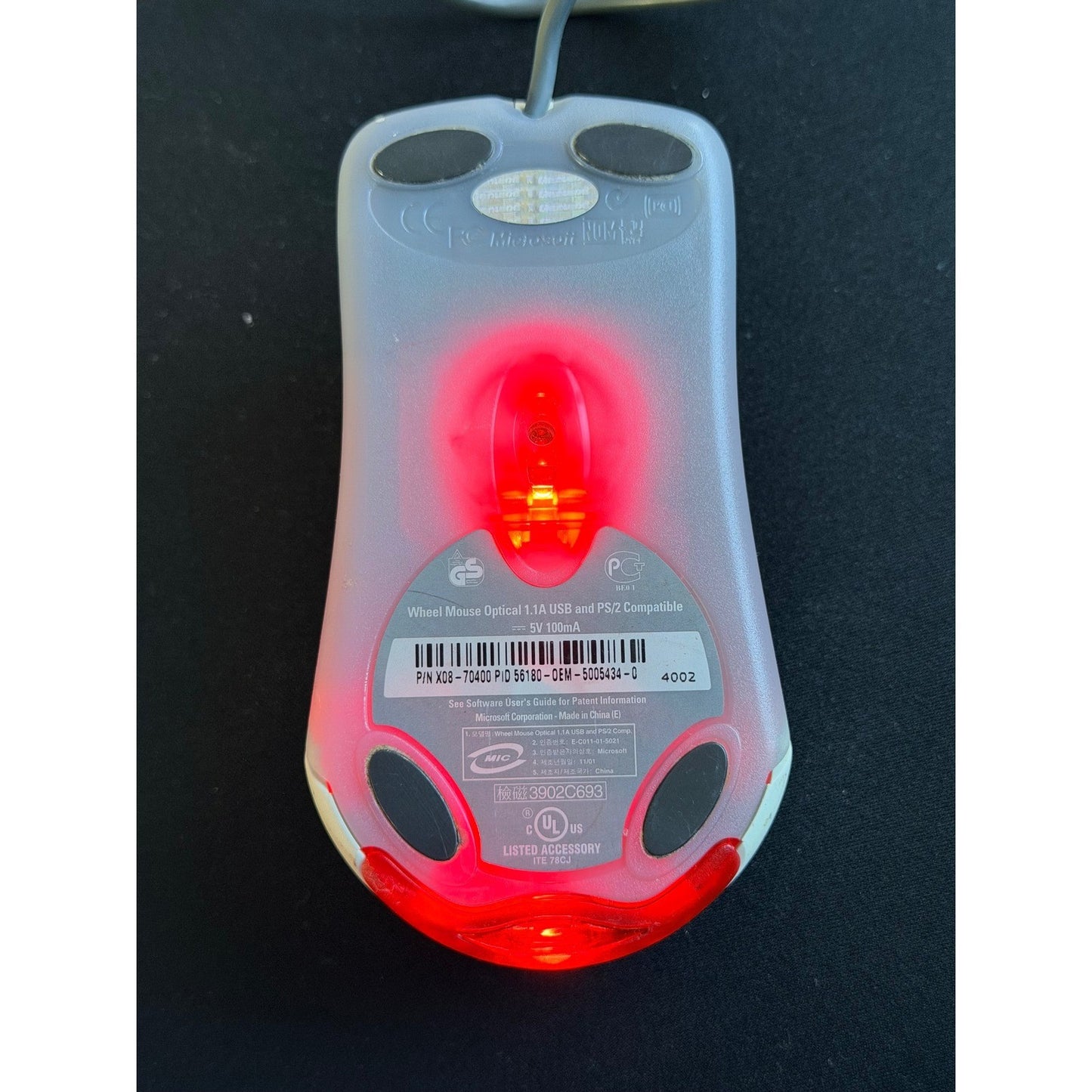 Microsoft Wheel Mouse Optical 1.1A Wired USB Computer Mouse White X08-70400