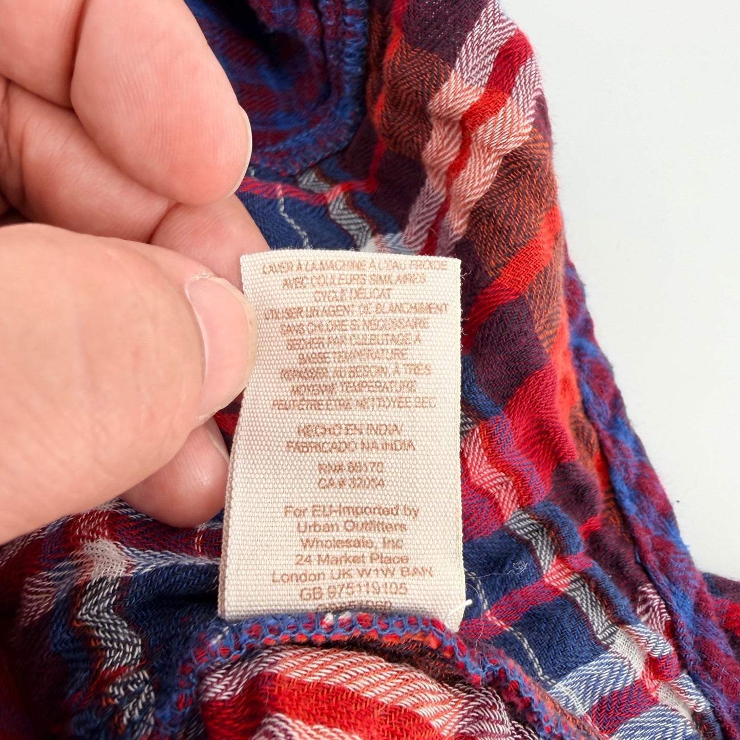 Free People Plaid Mixed Media Flannel Shirt Relaxed Boho Button Down L Red Blue