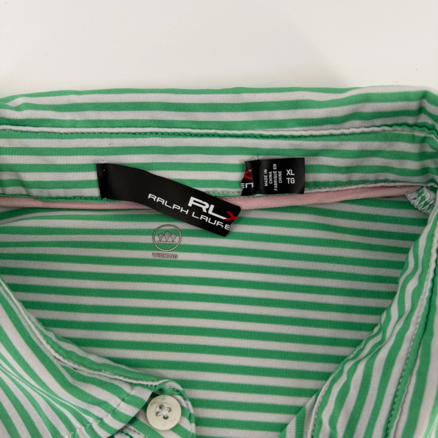 RLX Ralph Lauren Performance Polo Shirt Striped Golf Athletic XL Green White