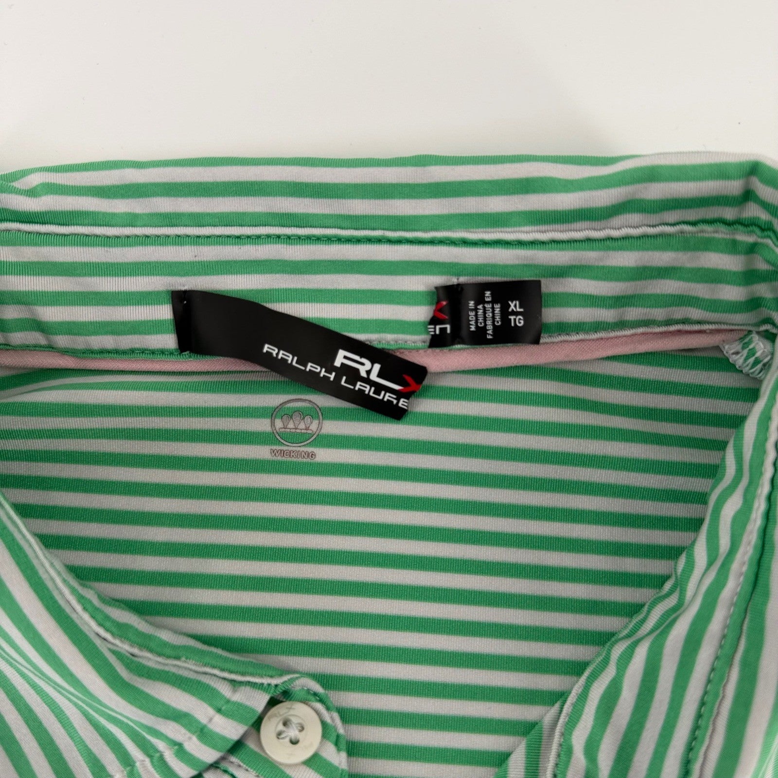 RLX Ralph Lauren Performance Polo Shirt Striped Golf Athletic XL Green White