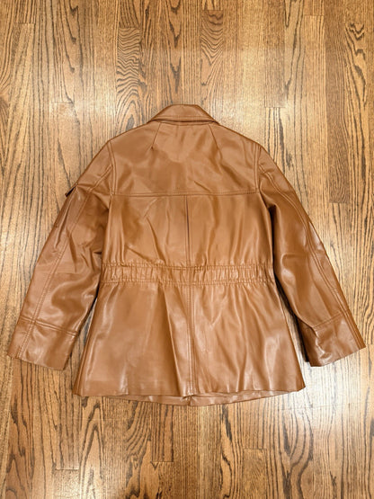 VTG Curly Top Polyvinyl Jacket Womens 11/12 Brown Belted Blazer 80s Urban Safari