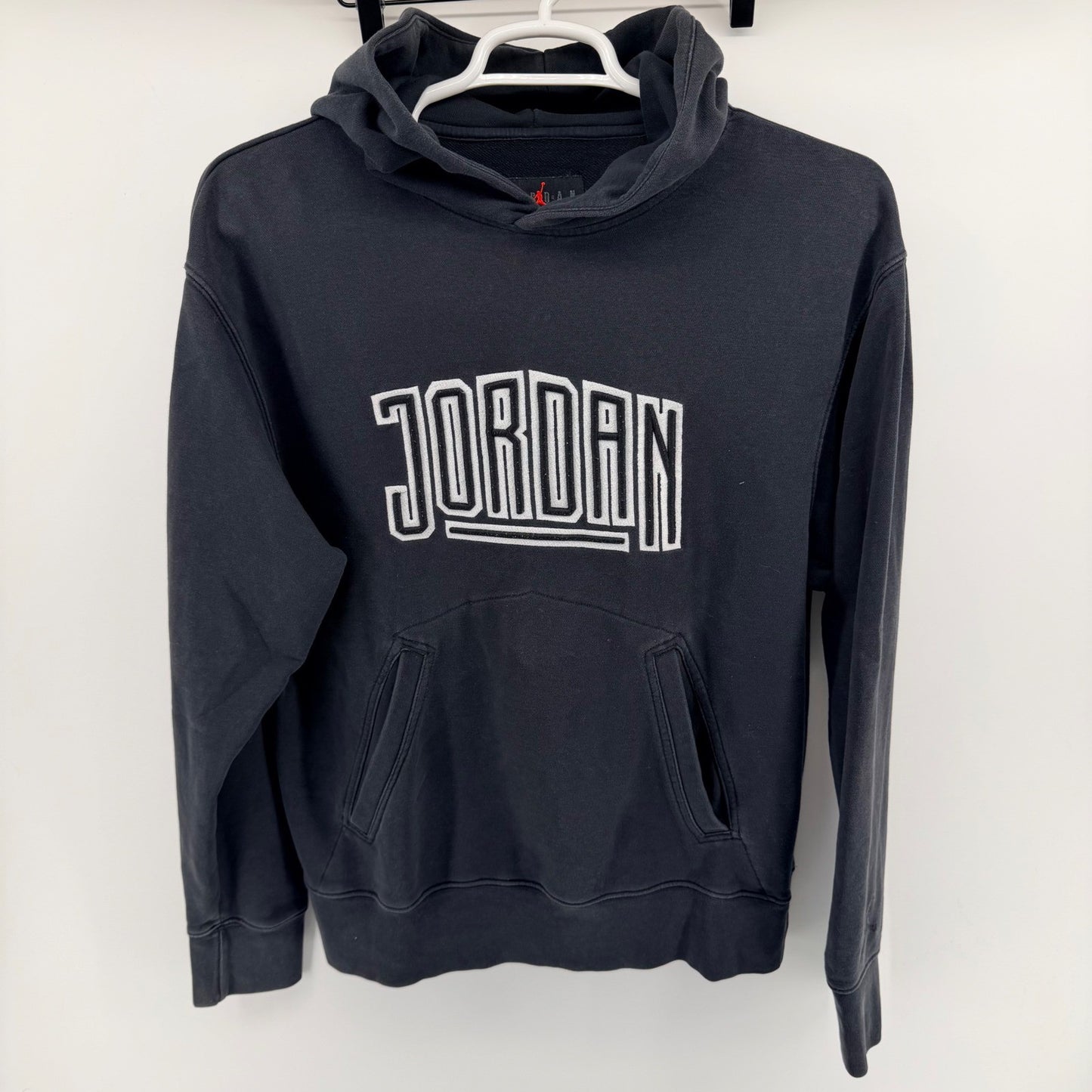 Jordan Flight Fleece Pullover Hoodie Embroidered Logo Faded Black Mens Size M