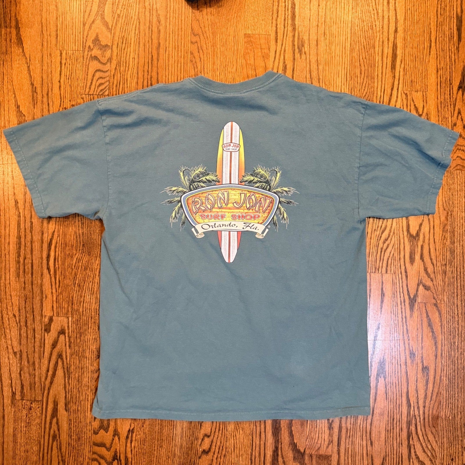 Ron Jon Surf Shop Orlando Florida Graphic T-Shirt Distressed XL Blue Teal