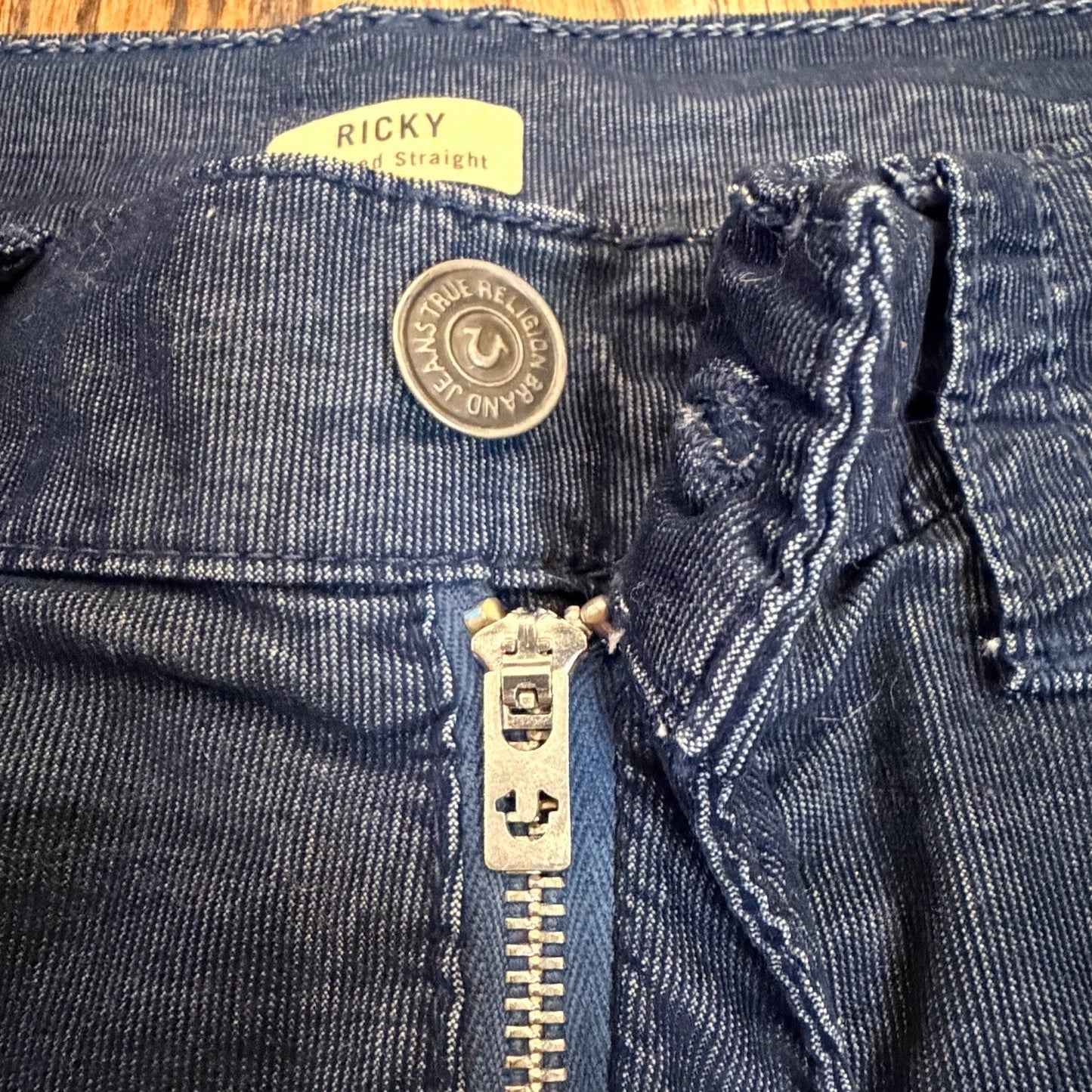 True Religion Ricky Relaxed Straight Cord Pants 36 Blue Horseshoe Flap Pocket