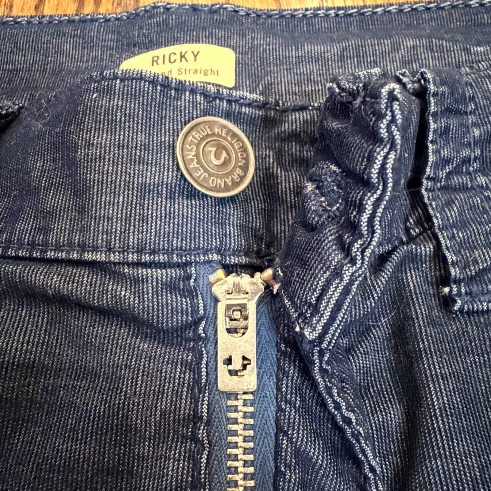 True Religion Ricky Relaxed Straight Cord Pants 36 Blue Horseshoe Flap Pocket