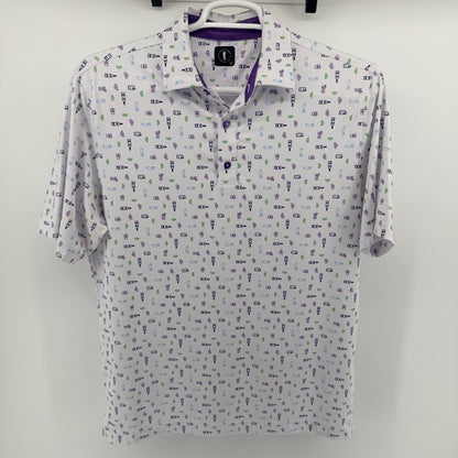 U Suck At Golf Performance Polo Shirt Novelty Print White Purple Large Mens