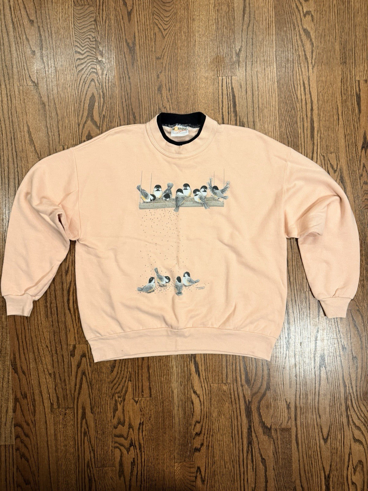 Vintage Morning Sun Grandma Spring Bird Crewneck Sweatshirt Pastel Pink L