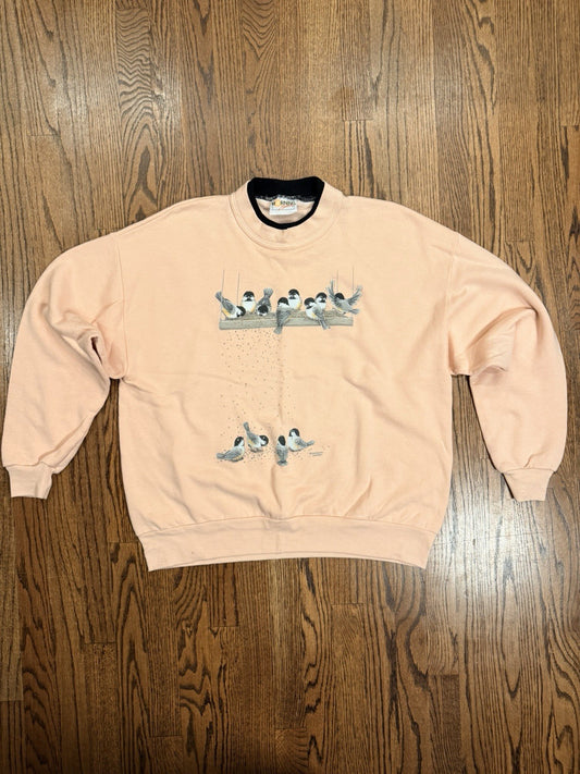 Vintage Morning Sun Grandma Spring Bird Crewneck Sweatshirt Pastel Pink L