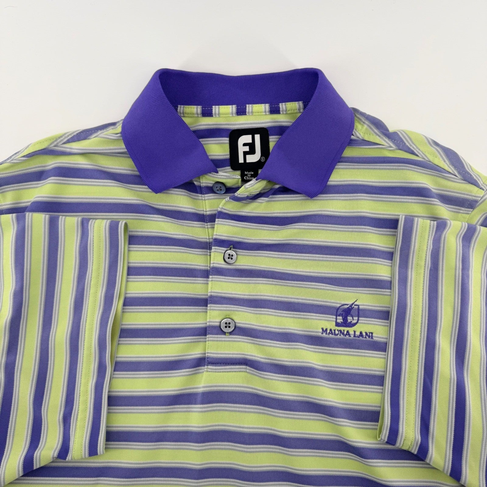 FootJoy Mauna Lani Striped Golf Polo Performance Shirt Small Green Purple Preppy