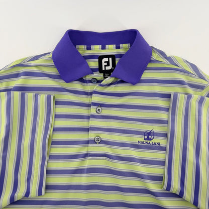 FootJoy Mauna Lani Striped Golf Polo Performance Shirt Small Green Purple Preppy