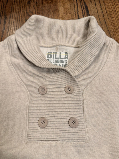 Billabong Sweater Womens Large Beige Button Shawl Collar Pullover Knit Casual