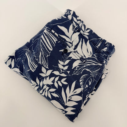 Island Shores Botanical Tropical Leaf Linen Blend Shorts 36 Navy White Summer