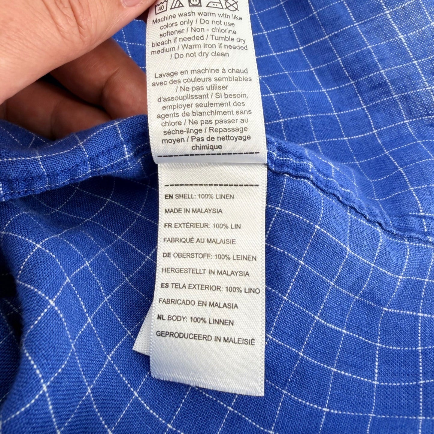 UNTUCKit Piave WR Linen Shirt Windowpane Slim Fit Small Blue Lightweight Casual