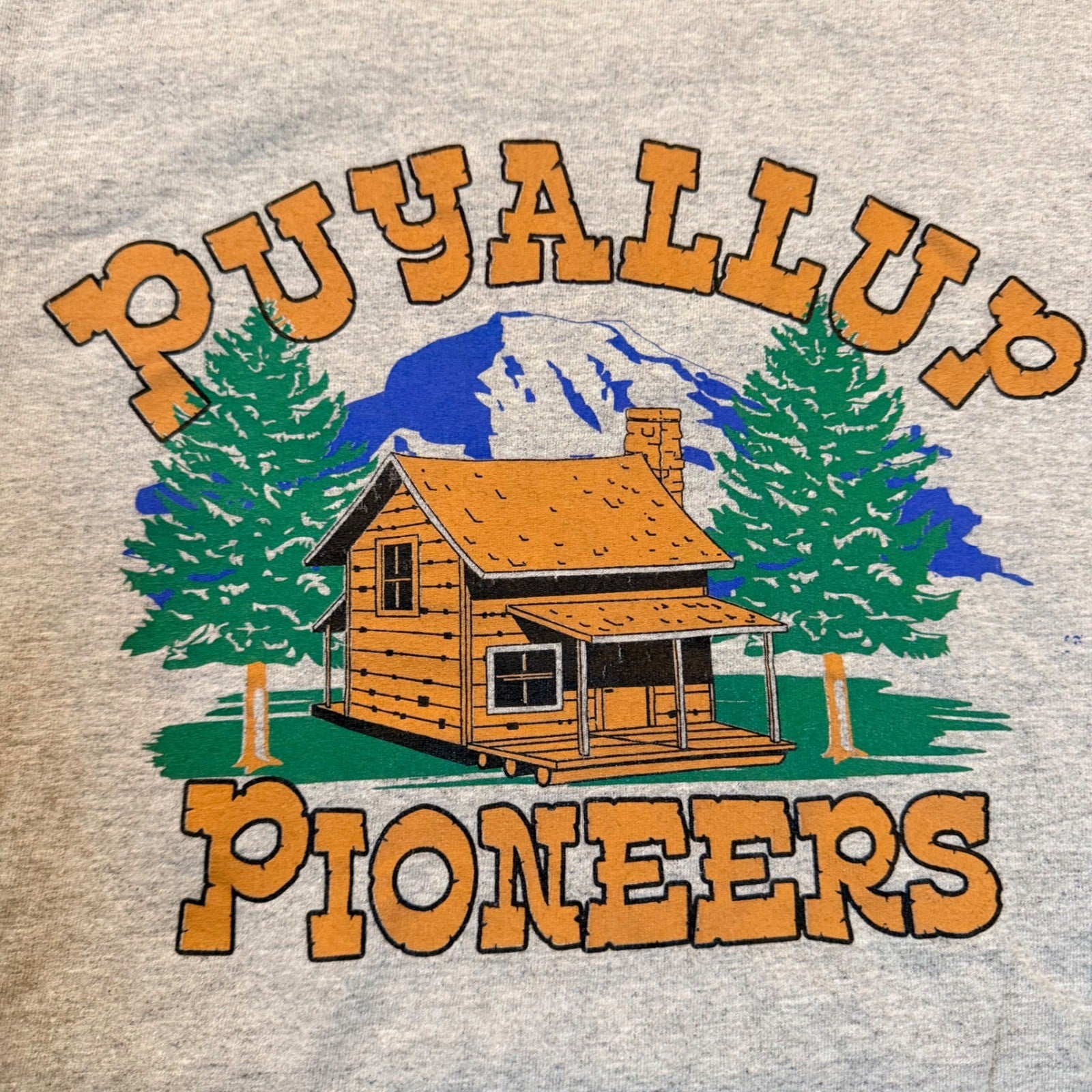 Puyallup Pioneers Pathfinders Graphic T-Shirt Gray Cabin Mountain Small/Medium
