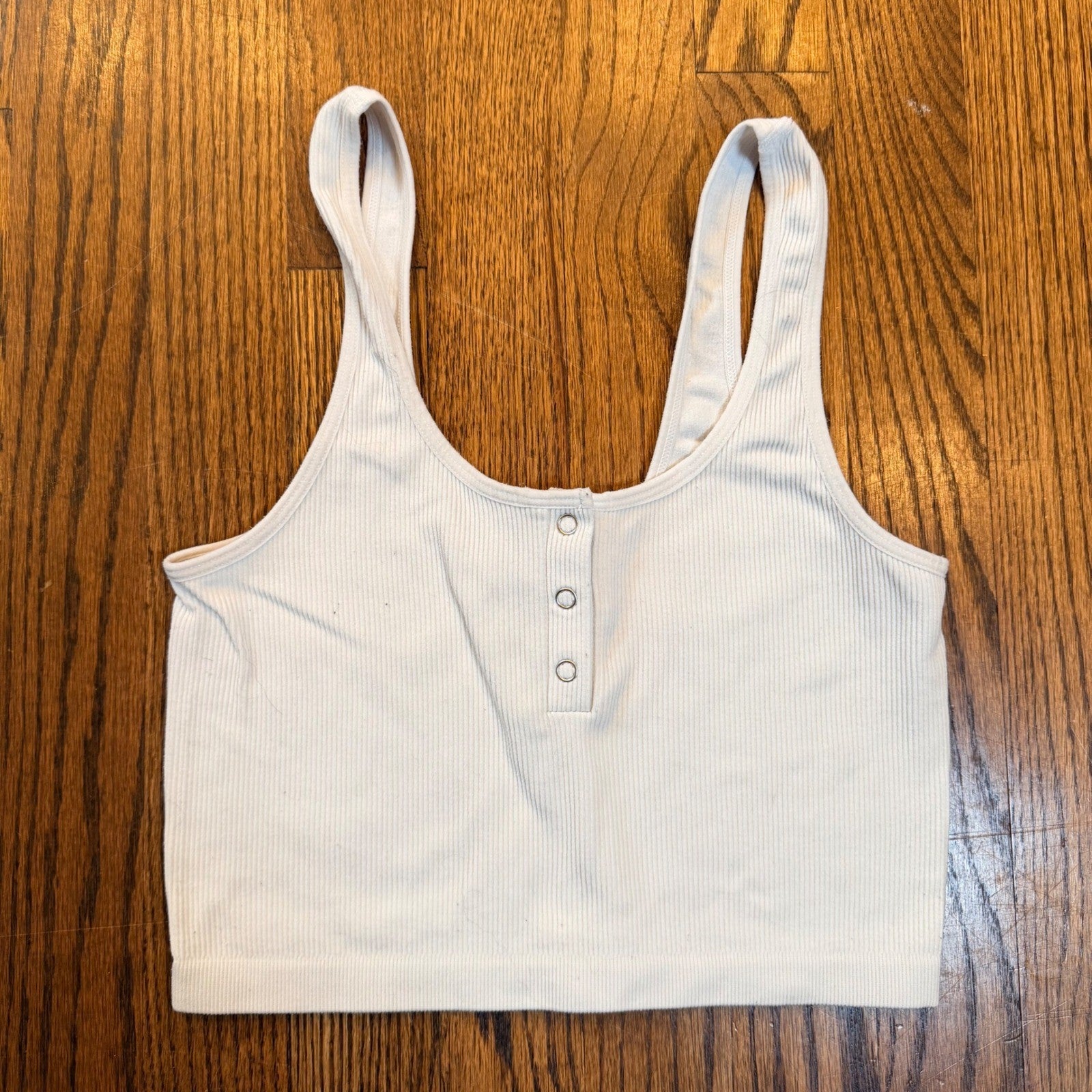 Bozzolo Ribbed Henley Crop Tank Top Seamless Stretch S/M Cream Off White