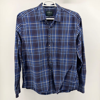 Rodd & Gunn Sports Fit Plaid Button Down Shirt Albini Italian Cotton 2XL Blue