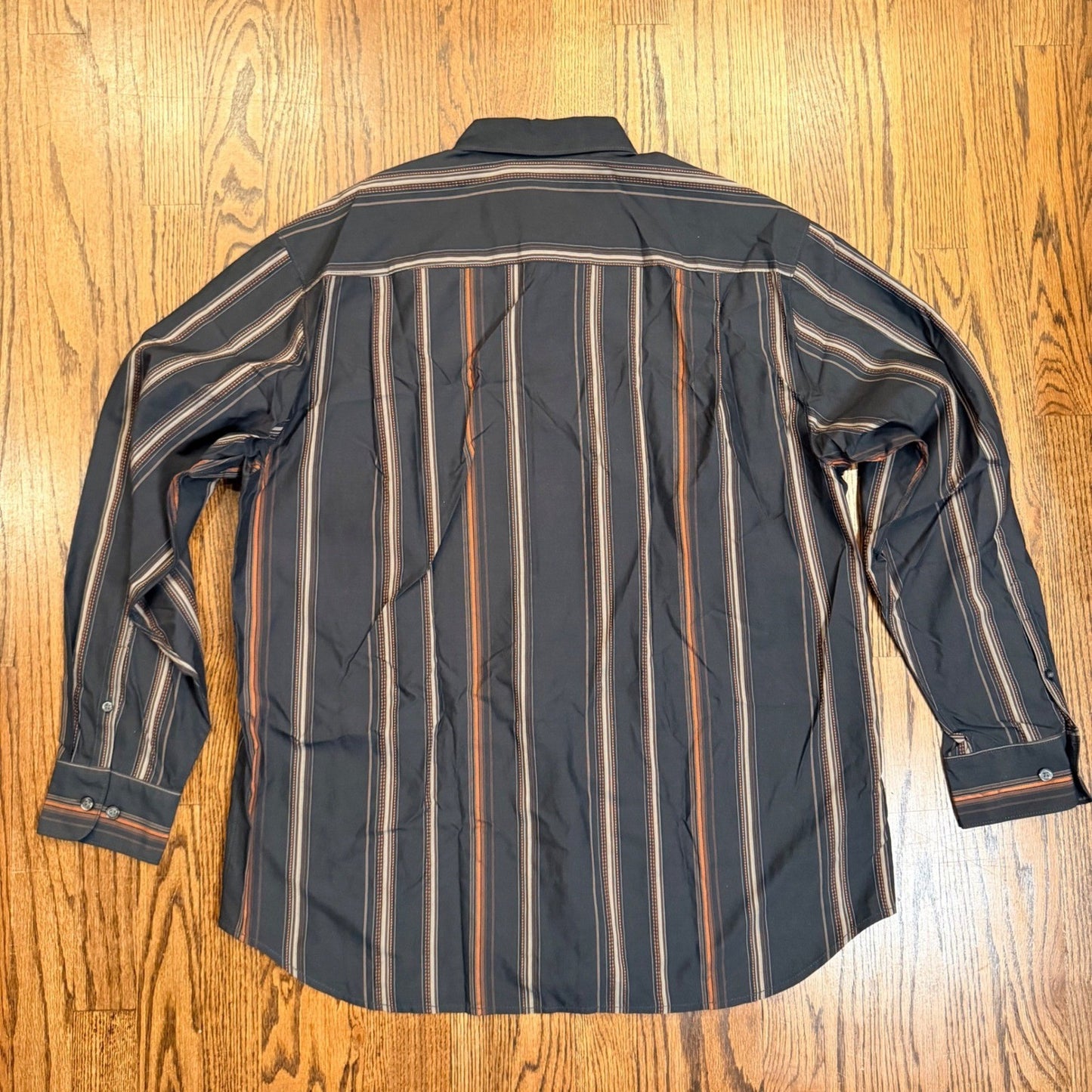 Tommy Bahama Silk Cotton Striped Button Down Shirt Large Brown Orange 83-T32195