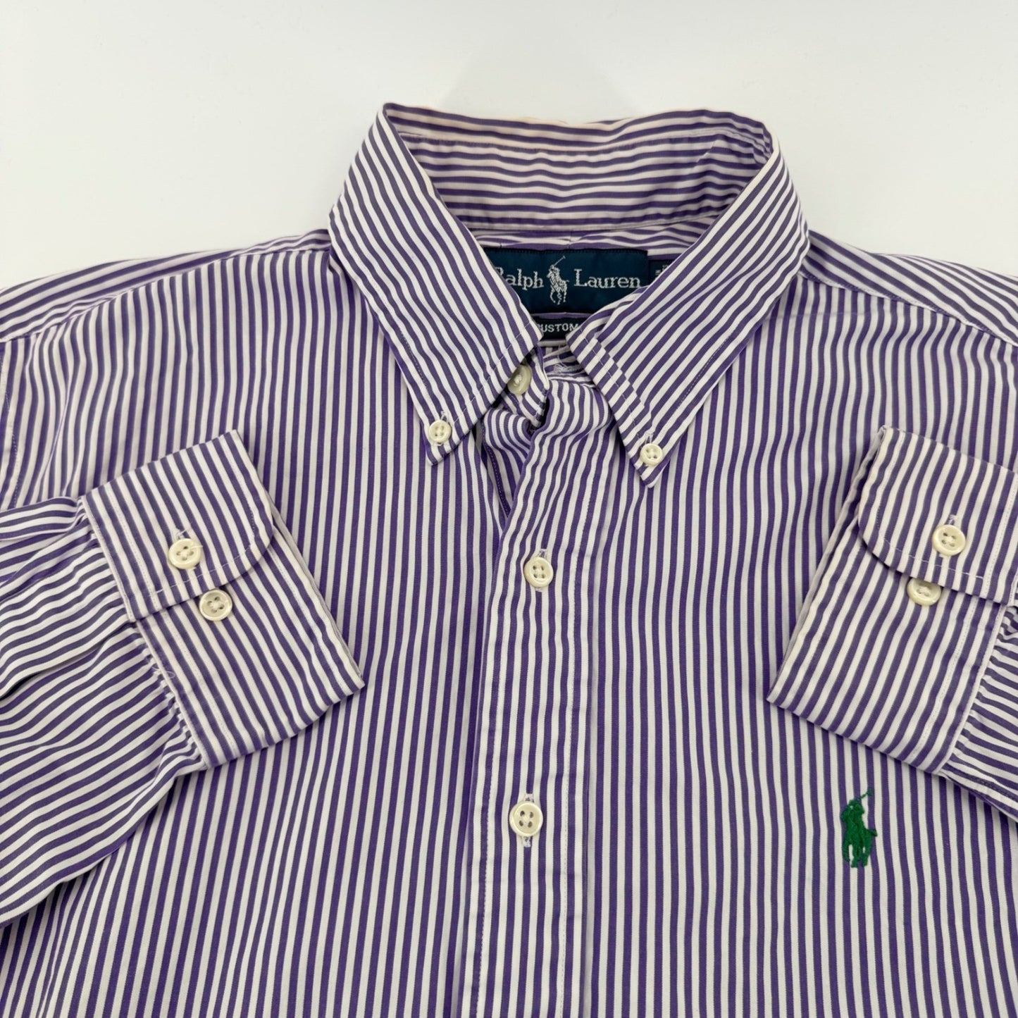 Ralph Lauren Custom Fit Striped Button Down Shirt Purple White 16 34/35 Mens