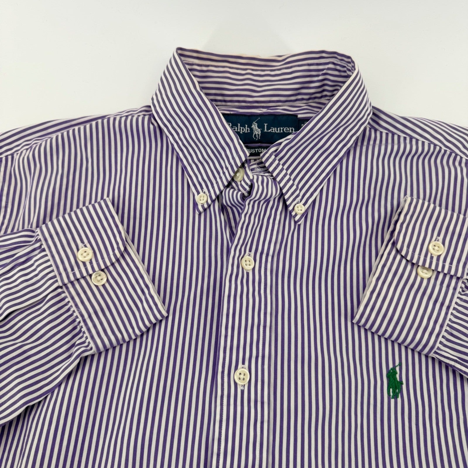 Ralph Lauren Custom Fit Striped Button Down Shirt Purple White 16 34/35 Mens