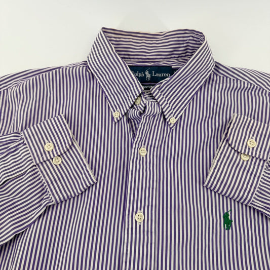 Ralph Lauren Custom Fit Striped Button Down Shirt Purple White 16 34/35 Mens