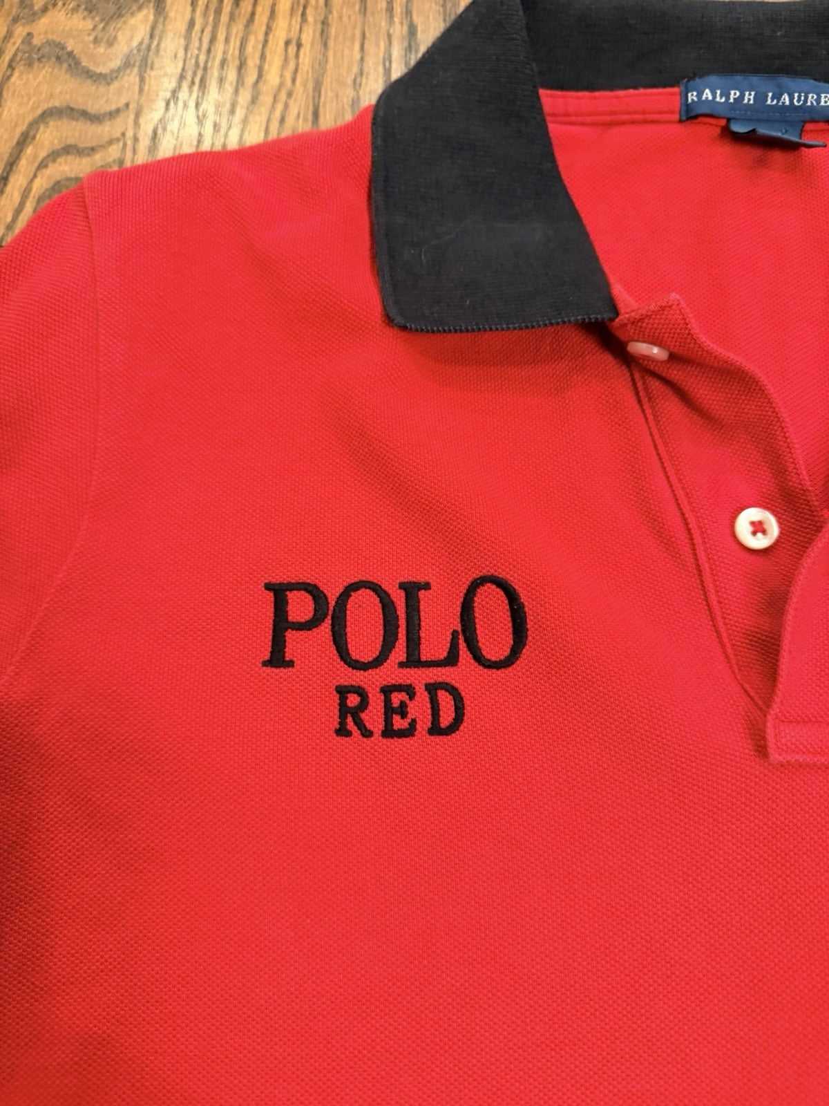 Ralph Lauren Polo Red Shirt Large Red Black Logo Big Pony Back Graphic