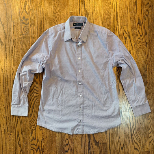 Nick Graham Modern Fit Dress Shirt Purple Micro Dot Stretch Size L 16-16.5 34/35