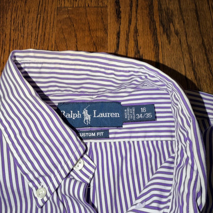 Ralph Lauren Custom Fit Striped Button Down Shirt 16 34/35 Purple White Joker