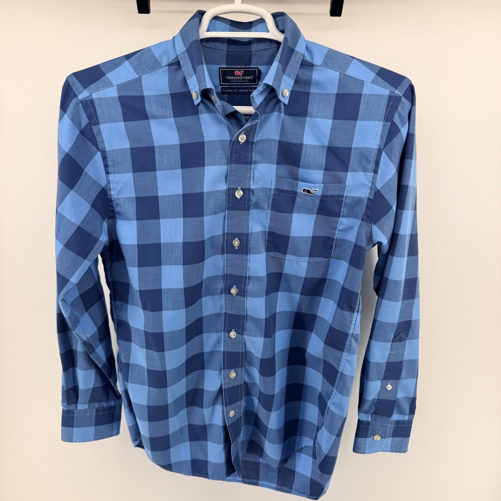 Vineyard Vines Performance Tucker Shirt Blue Buffalo Check Plaid Small 1W1954