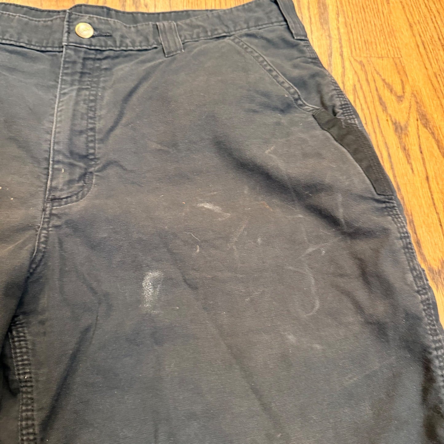Carhartt Rugged Flex Canvas Work Shorts Utility Carpenter 34 Gray Distressed