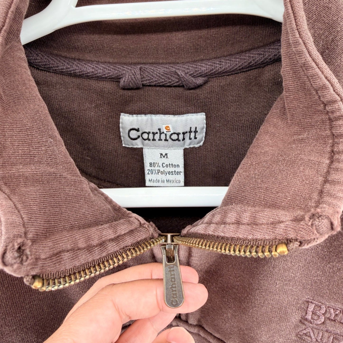 Carhartt Quarter Zip Pullover Brown Sweatshirt Workwear Gorpcore Size M Brown