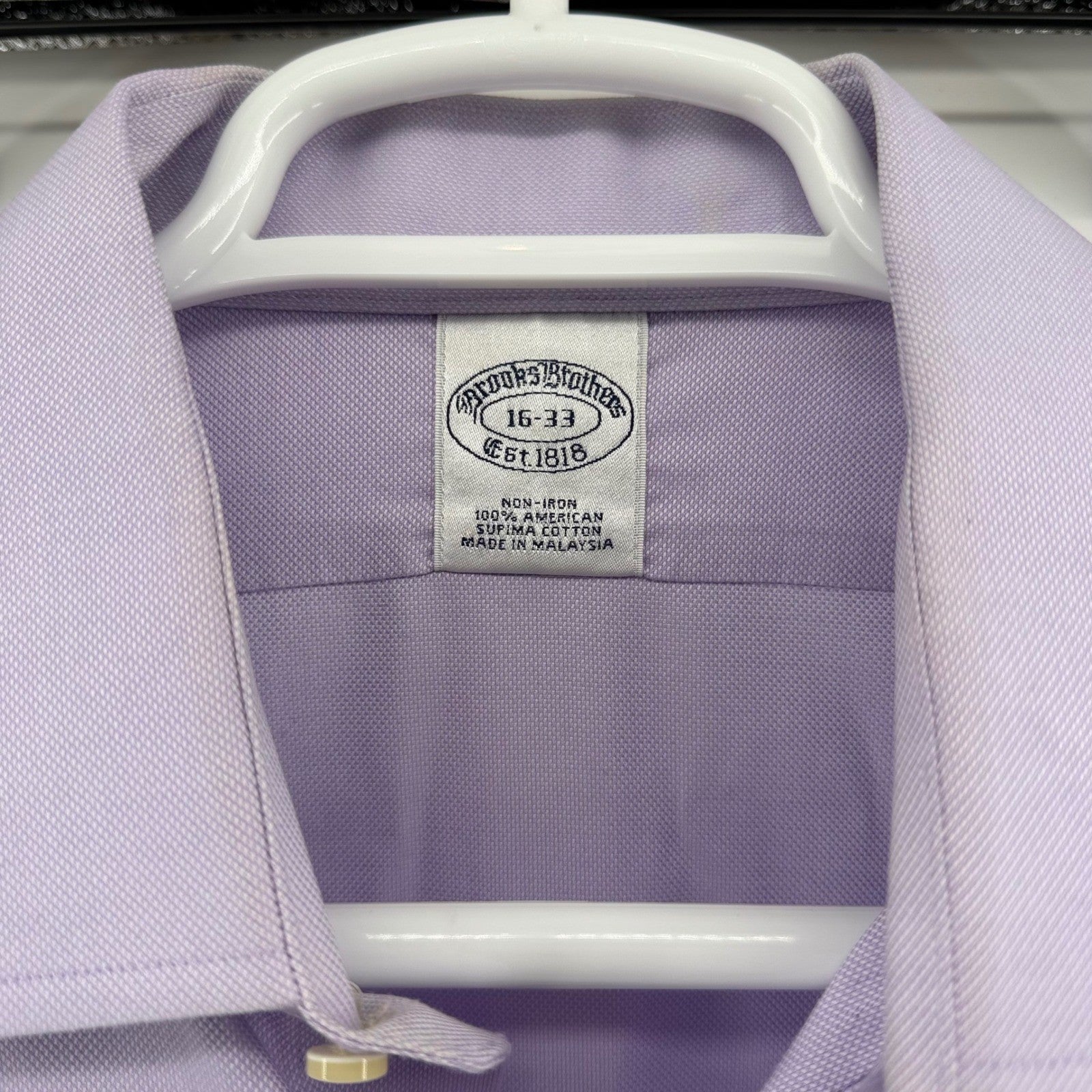 Brooks Brothers Non-Iron Dress Shirt Supima Cotton 16-33 Lavender Purple Mens