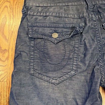 True Religion Ricky Relaxed Straight Cord Pants 36 Blue Horseshoe Flap Pocket