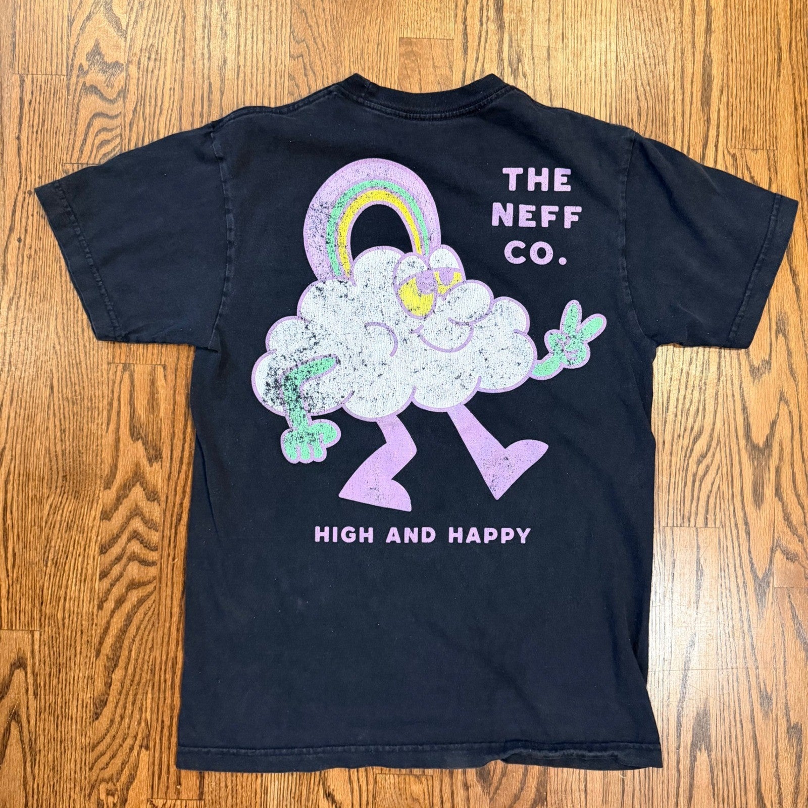 Neff High and Happy Cloud Graphic T-Shirt Size M Black Streetwear Skate Tee