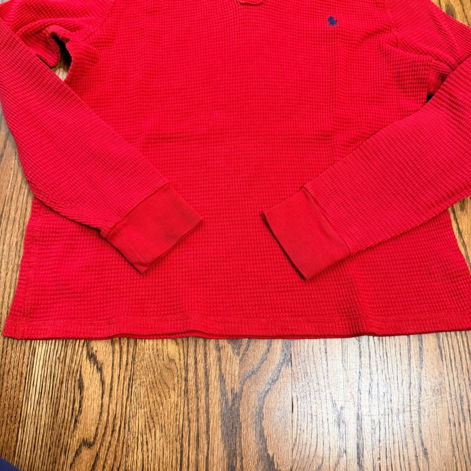 Polo Ralph Lauren Waffle Knit Thermal Henley Hoodie Red Kids Size L Preppy
