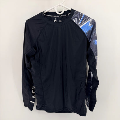 LAFROI Burst Compression Rash Guard 2pc Bundle Mens LG Black Graphic Long Sleeve
