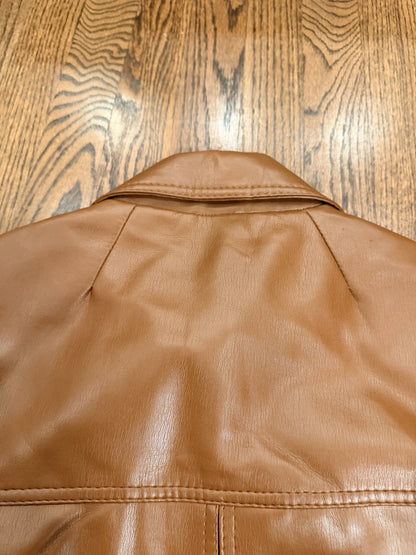 VTG Curly Top Polyvinyl Jacket Womens 11/12 Brown Belted Blazer 80s Urban Safari